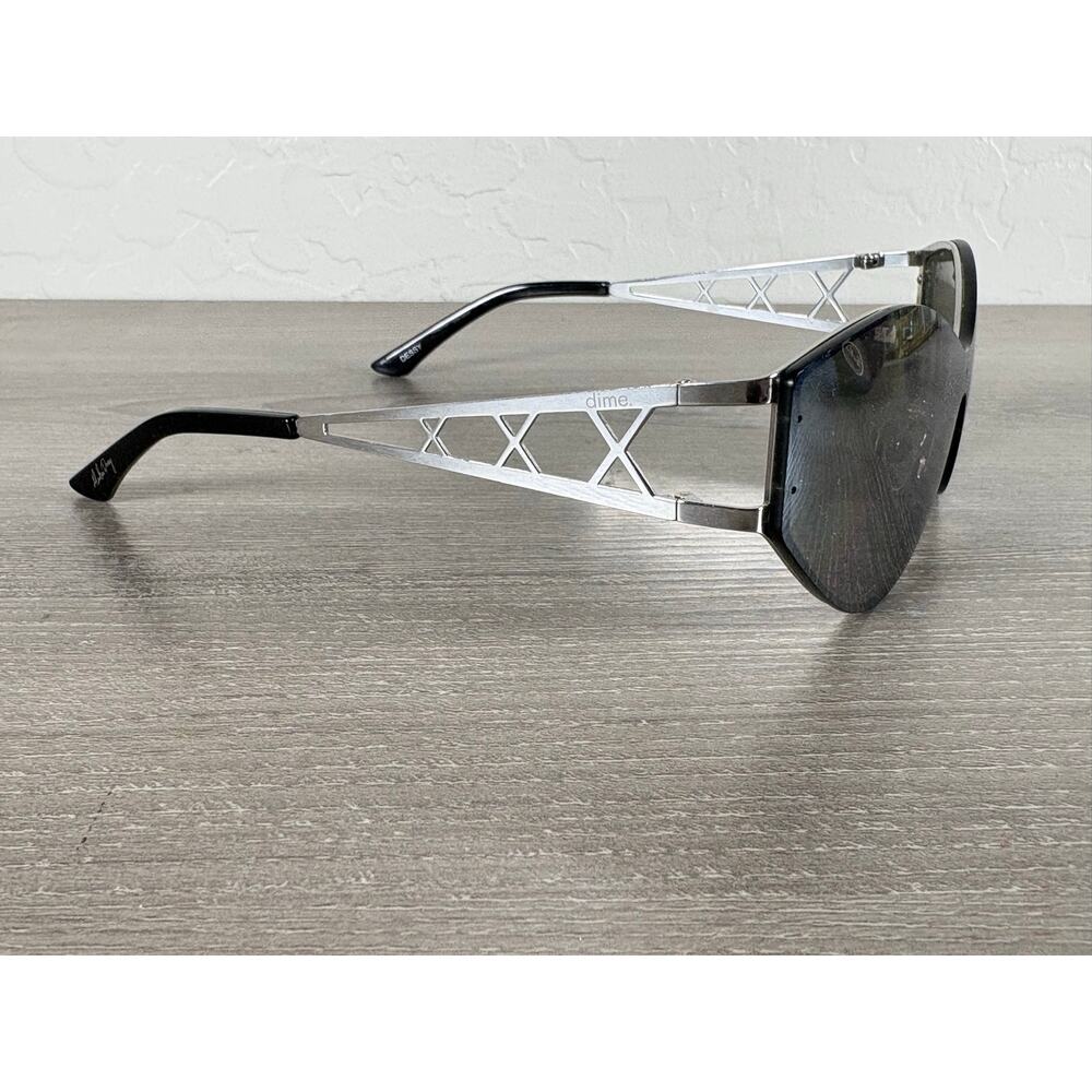 Dime Dessy Sunglasses Shield‎ Wrap Around Black Lens Silver Frame Futuristic